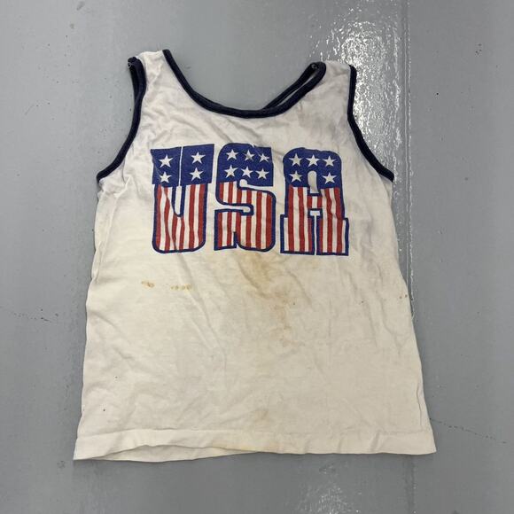 Vintage 60s USA White Graphic Spell Out Cotton Tank Top - Picture 1 of 5